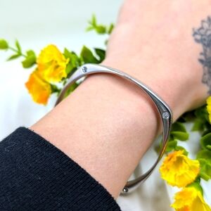 Square Shaped 925 Sterling Silver Plated and Genuine Crystal Vintage Bracelet